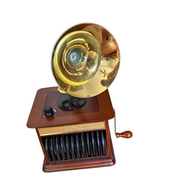 Vintage MR. CHRISTMAS Harmonique Gramophone Music Box Player w/ 12 Mini Vinyls - Picture 1 of 5